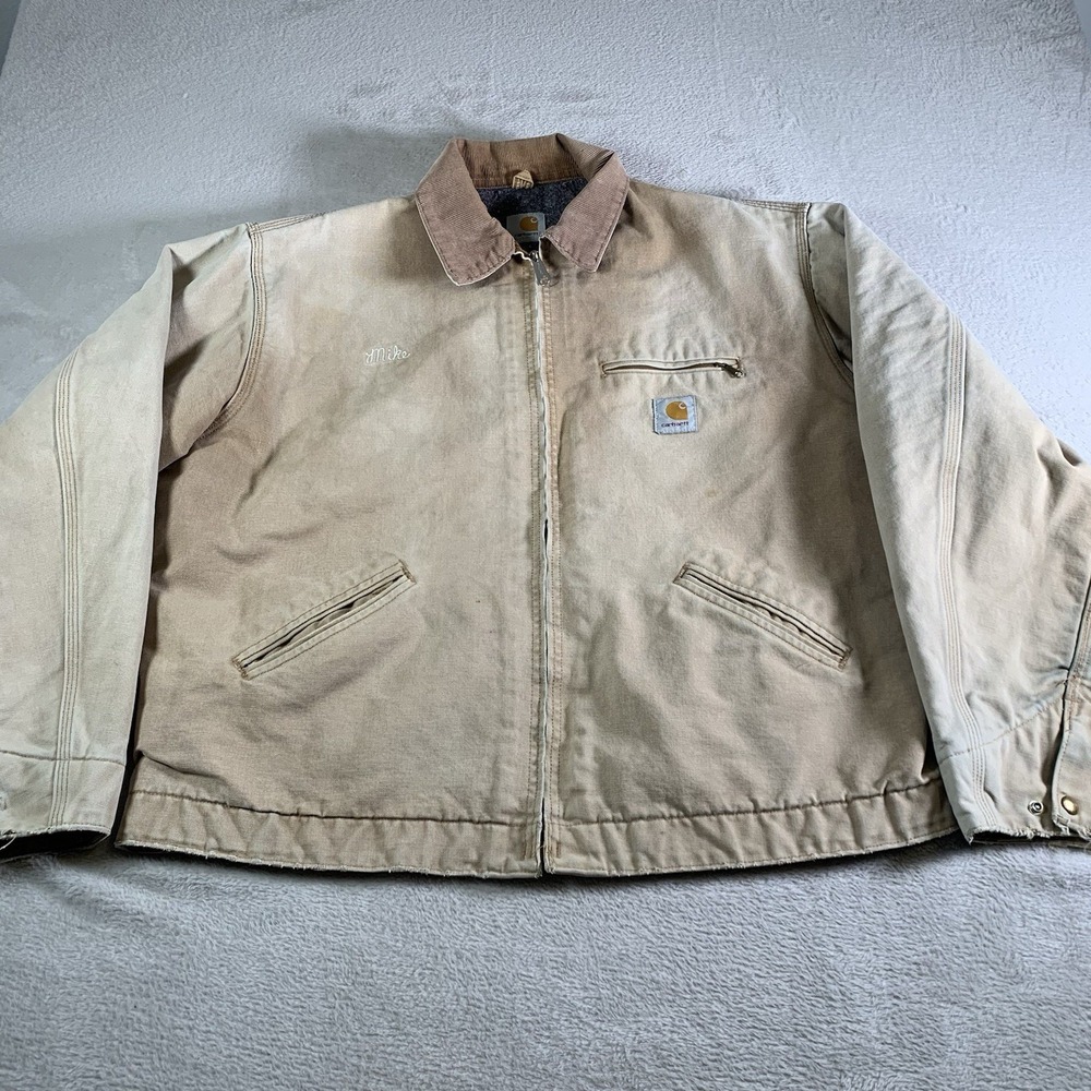 Carhartt Detroit Jacket J97 2XL Beige Blanket Lined Distressed Mike Michael